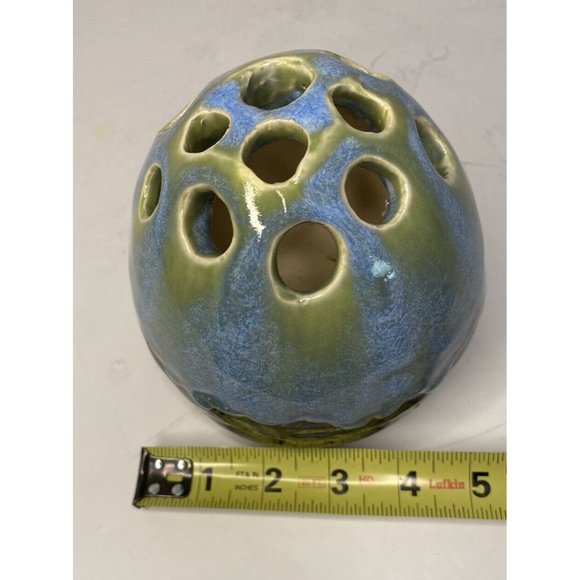 Handmade Art Pottery Drip Glaze Flower Frog Bud Vase Artist Signed Primitive - Picture 8 of 10